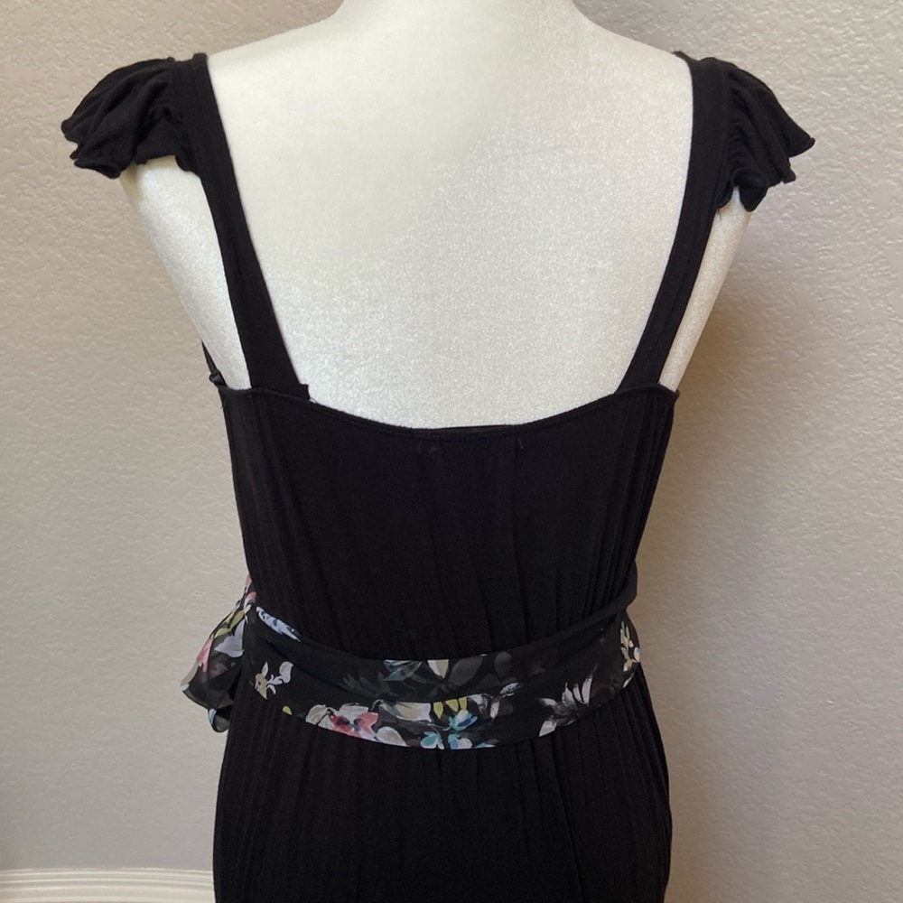 Black maxi tiered summer dress w/ ruffles accenting the shoulder straps, size S - Picture 2 of 9